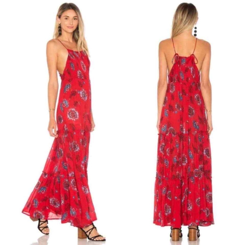 FREE PEOPLE Garden Party Maxi Dress Red Combo Sz Medium